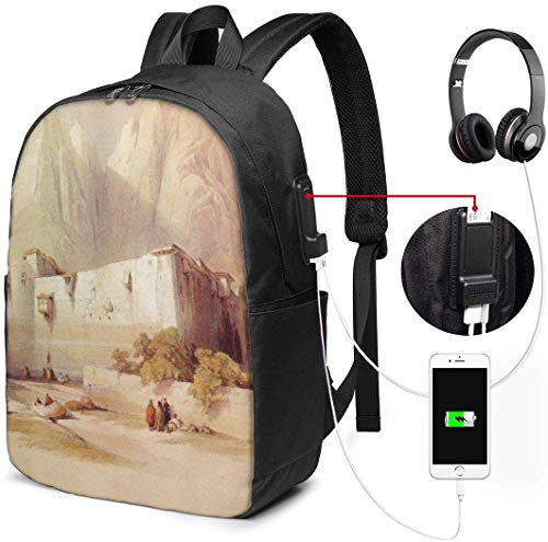 Mochila con interfaz USB David Roberts Egypt Painting Waterproof Laptop Backpack with