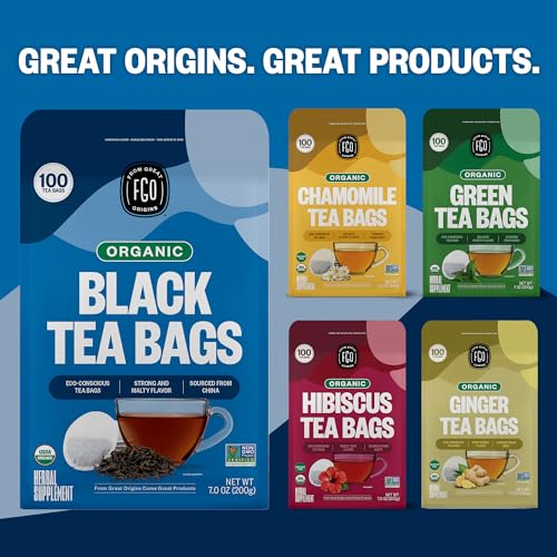 Image of FGO Organic Black Tea, 100 Count, Eco-Conscious Tea Bags, Caffeinated, Resealable Bag, Packaging May Vary (Pack of 1)