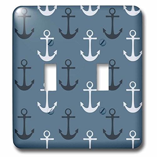 3dRose Nautical Anchors in Blue and White beach theme double toggle switch