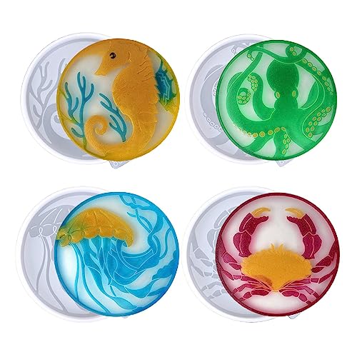 Moldes de Base para Resina Epóxi | Moldes criativos de porta-copos de vida marinha para fundição em