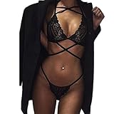 Women's Lingerie,Neartime Underwear Sheer Lace Frenum Strap Hot Bra Top Bustier Set (L)
