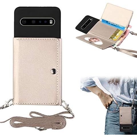 Shinyzone Case Compatible with Google Pixel 6 with Strap and Card Holder, Adjustable PU Leather Mobile Phone Chain Shoulder Strap/Necklaces, Silicone Mobile Phone Case with Cord for Hanging, Pink Cover