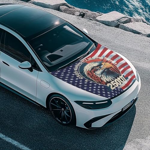 Image of Renewold 250th 4th of July Car Hood Cover for Automobile Patriotic Eagle Vehicle Hood Cover Party Festival Celebration Decor Outdoor Wrap Blanket Exterior Car Accessories for Women Men