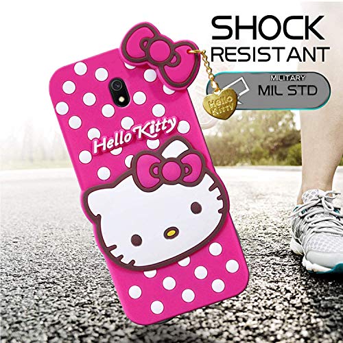 Image of Unirock Hello Kitty Back Case Cover for Redmi 8A| 3D Cute Hello Kitty Case |Soft Silicone Rubber Back Cover with Pendant Kitty Cover for Redmi 8A (Pink)
