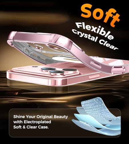 Image of Soft Case for iPhone 17 Pro with 360 Rotating Magnetic Stand, Compatible with Mag-Safe, 4X MIL-Drop Protection, Lightweight Glossy Anti-Yellowing Clear Back Phone Cover for iPhone 17 Pro 6.3 inch, Pink