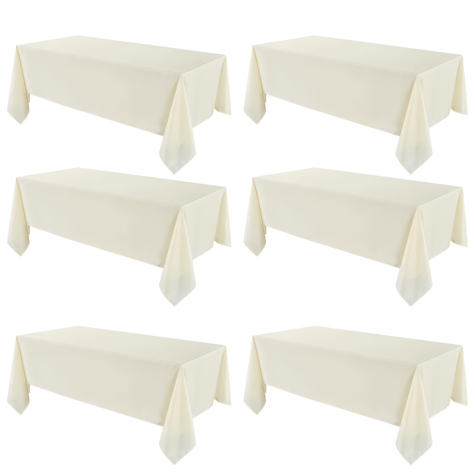 VidaFete 6 Pack 90 * 132inch Ivory Rectangle Tablecloth for 6ft Tables | Stain & Wrinkle Resistant Polyester Rectangular Table Cloth for Kitchen Dining Wedding Banquet Decoration