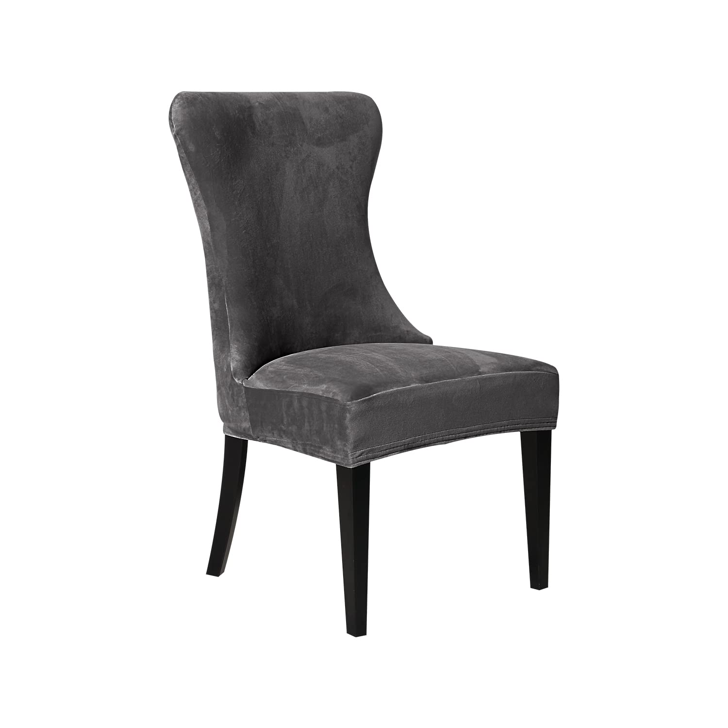 Grey Velvet Wingback Chair Cover Slipcover Strength Removable Washable Reusable Armless Protector Cover for Dining Room Banquet Home Decor (Grey, Set of 2)