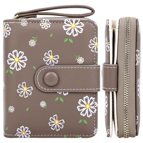 Image of Farcauo Womens Wallet Cute Small Wallets for Women Brown Women's Wallet Kawaii Flower Card Wallets for Women Ladies