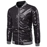Mens Sequins Nightclub Styles Zip up Varsity Baseball Bomber Jacket
