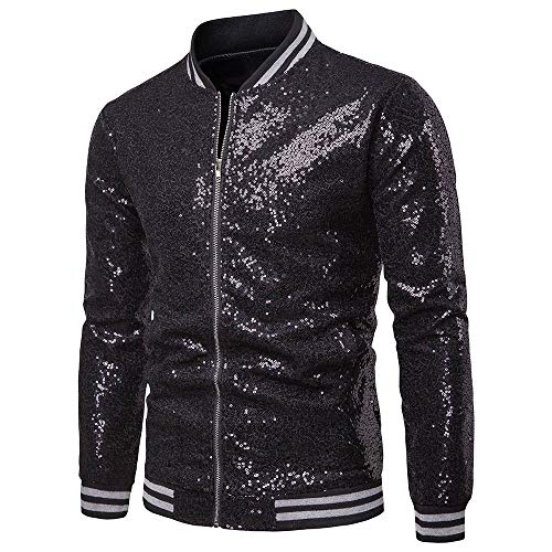 Mens Sequins Nightclub Styles Zip Up Varsity Baseball Bomber Jacket #TOP22