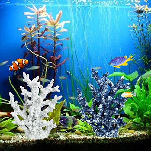 Image of PINVNBY Artificial Coral Ornament Aquarium Sea Plants Decoration Underwater Craft Resin Fish Tank Landscape (Blue)