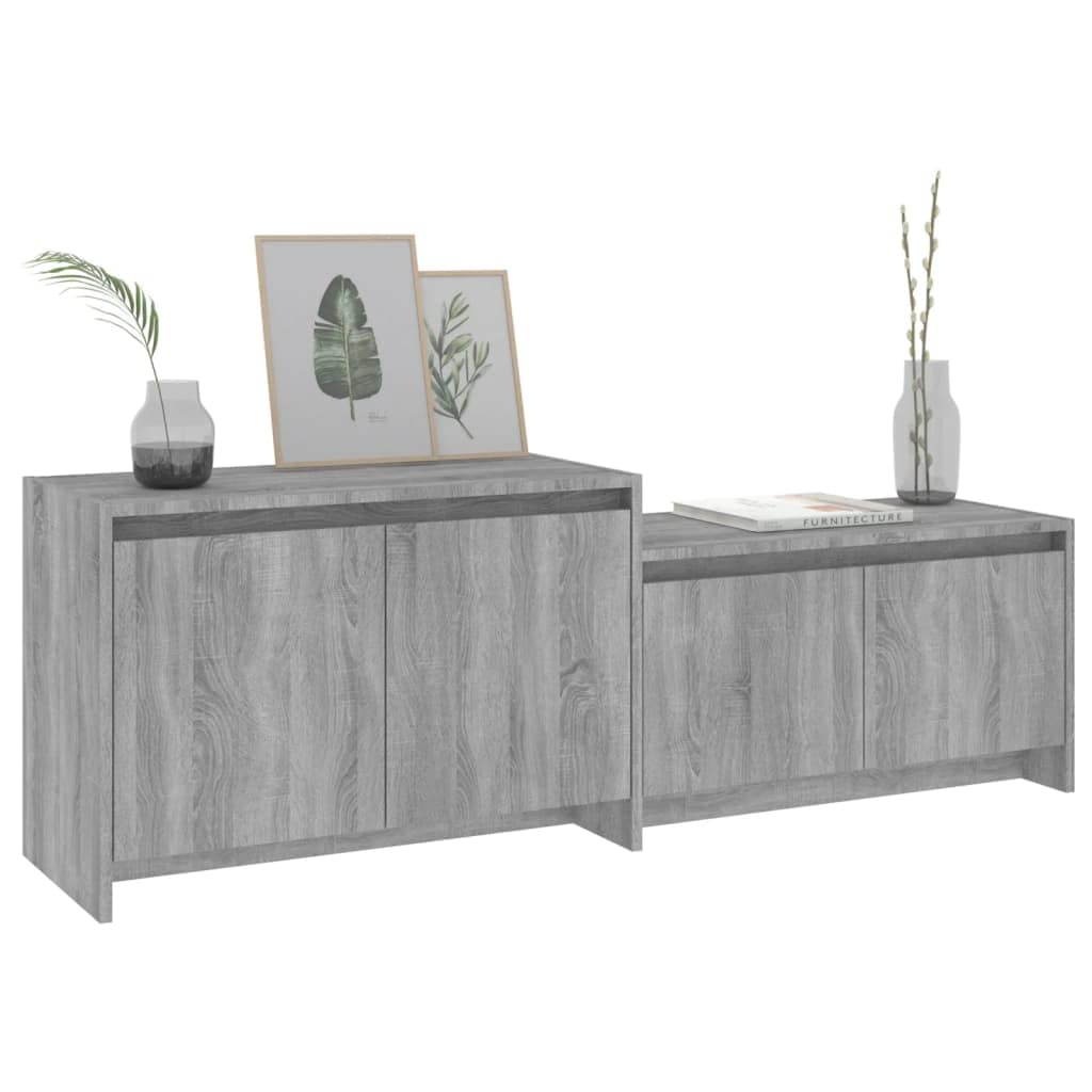 Hothingwell Sonoma szafka pod telewizor szara 146,5x35x50 cm drewno inżynieryjne | 4 drzwi, 2 sztuki do montażu, przechowywanie DVD i konsoli, łatwe czyszczenie