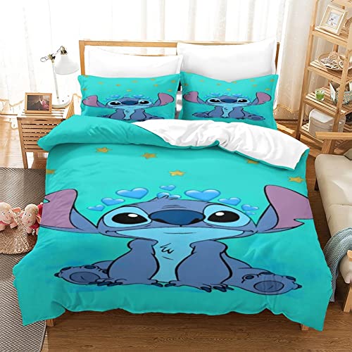 Stitch Parure De It 3D Housse De Couette Et Taies d'oreiller en Microfibre pour Adultes Et Enfants Enveloppe De Couette Literie Lilo & Stitch Housse De Couette avec Fermeture À Glissière King（220x240