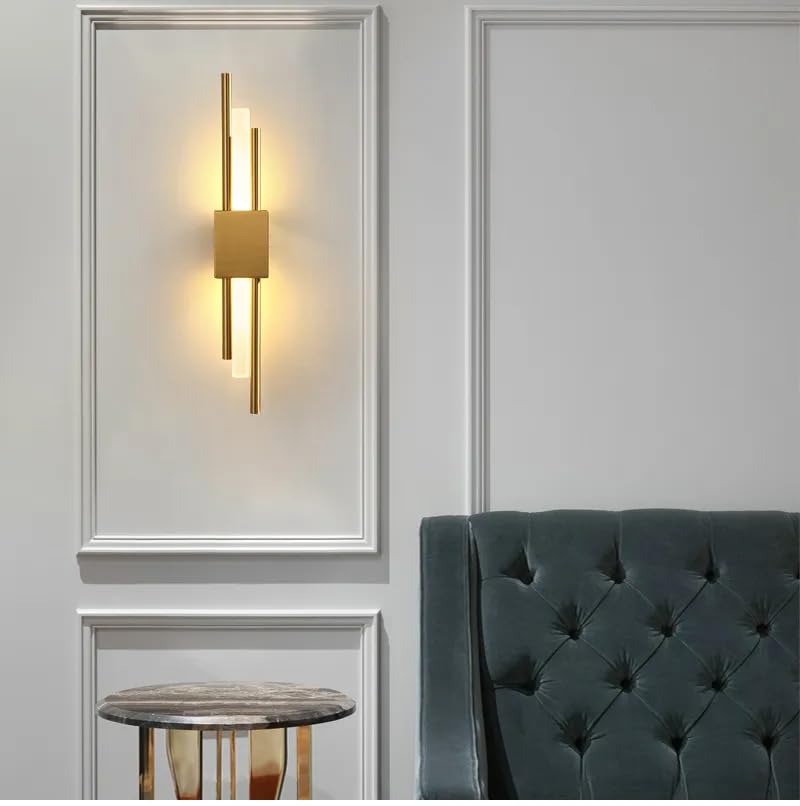 Riserva 10W Lámparas de Espejo de Baño LED con Interruptor, Aplique de Pared Interior Doble Paralelo Cilíndrico, Aplique Espejo Baño para Salón Pasillo Escaleras, Blanco Cálido 3000K, Dorado