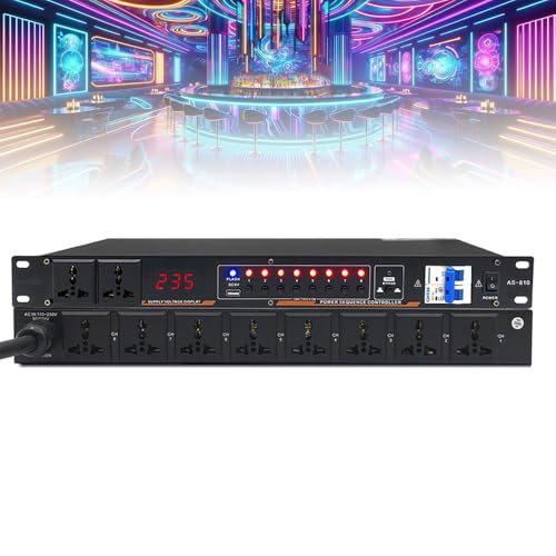 Controlador de secuencia de alimentación de 8 vías con pantalla LED, interruptor de tiempo de avance y retroceso, interfaz USB para equipos de DJ y sistemas de grabación de audio