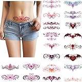 20 Sheets Sexy Waterproof Temporary Tattoos, Succubus Tattoos, Fake Body Tattoos Stickers, Cover Scar Female Tattoo, Navel and Neck Temporary Tattoos for Girl and Adult Women