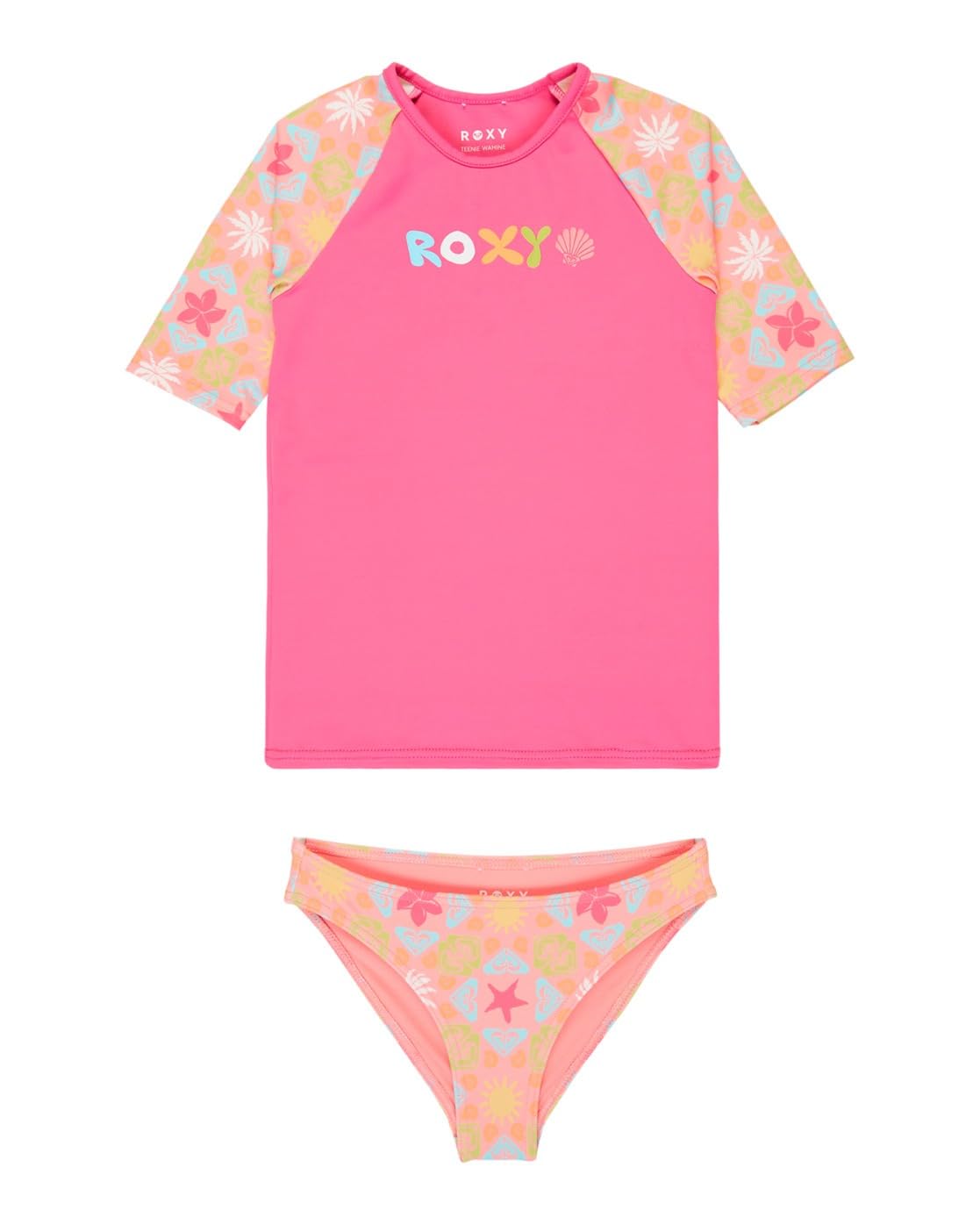 Roxy Check - Short Sleeve Rash Vest Set for Girls 2-7 - Set - Ragazze 2-7 - Rosa.