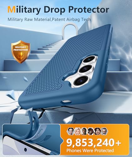 Image of FNTCASE for Samsung Galaxy S24 Case: Dual Layer Heavy Duty Cell Phone Protective Cover Shockproof Rugged with Non-Slip Textured - Military Drop Protection Bumper Tough - 2024, 6.2inch Blue