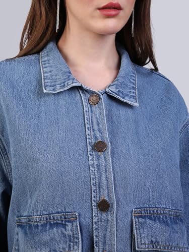 Image of Urbano Fashion Women's Relaxed Fit Full Sleeve Utility Denim Jacket