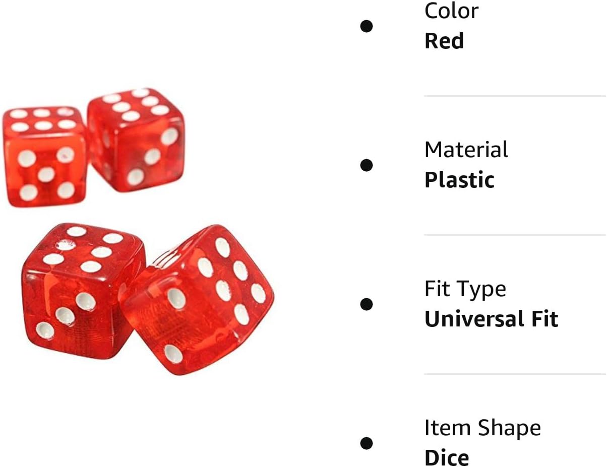 Topxome 4pcs Plastic Wheel Stem Tyre Air Valve Dustproof Cap Gold Dice Tire Tyre Valve Caps Bike Auto Truck Tire Valve Dust Cap (Red)