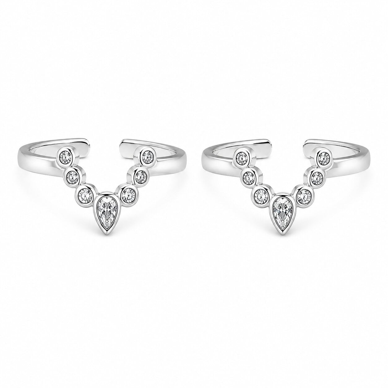 sahiba gems 925 Sterling Silver Designer Toe Rings for Women | V Shape Zircon Design Open Band Bichiya | Pair of 2 | Lightweight & Skin Friendly-picture-35
