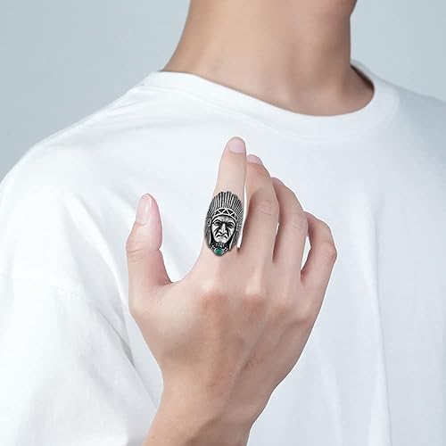 Miniatura 2 de Anillo de jefe indio para hombres y mujeres, anillos de cabeza indios nativos americanos, banda de acero inoxidable Spirit of The Warrior, punk,