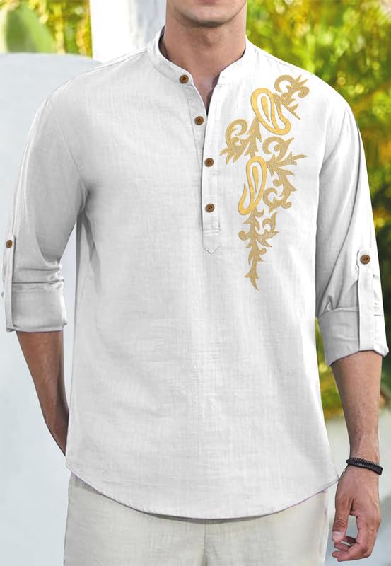 Image of Men's Printed Cotton Blend Short Kurta | Regular Fit Casual Kurta Shirt for Men with Mandarin Collar | Ethnic