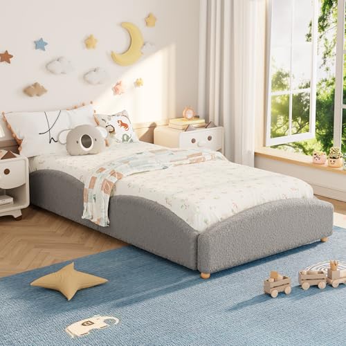 Image of Garvee Twin-XL Size Bed Frame for Kids, Light Gray