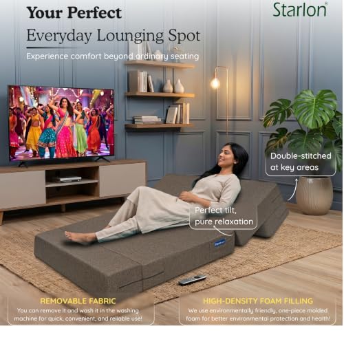 Image of Starlon 2 Seater Sofa Cum Bed Foldable 3-in-1 Sofa Bed with 1 Year Warranty, Washable Jute Fabric Cover |Coffee Brown 4x6 Ft