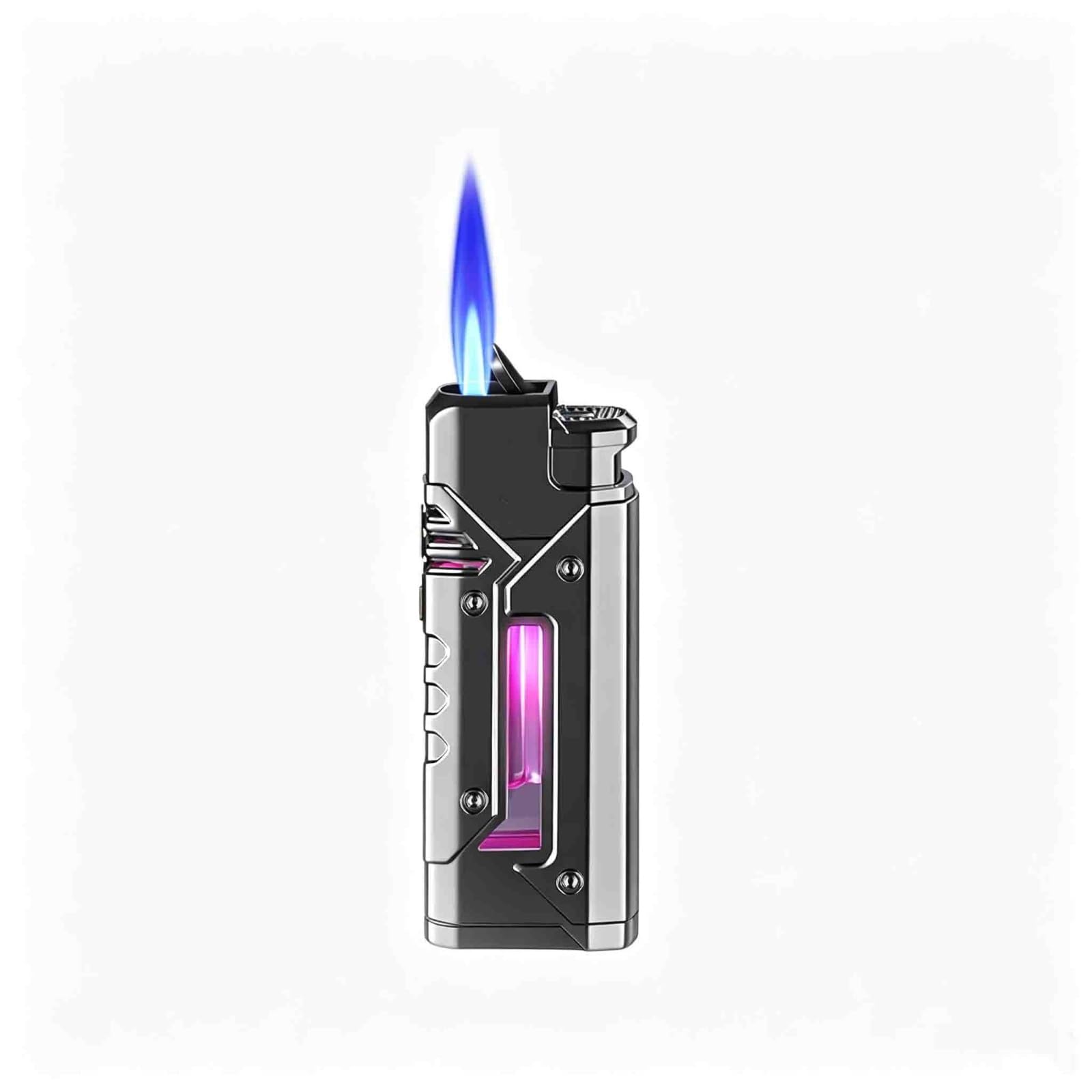 OGQBEAPC Windproof Jet-Flame Butane Lighter with Transparent Fuel Window; Refillable and Adjustable Flame—Designed for Men.(C)
