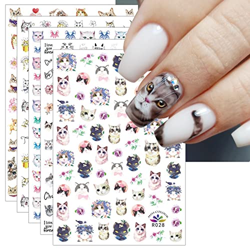 Jmeowio 8 Sheets Animal Cat Nail Art Stickers Decals Self-Adhesive Pegatinas Uñas Cute Nail Supplies Nail Art Design Decoration Accessories #TOP24