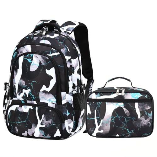 Image of Ladyzone Camo School Backpack Lunch Box Set Lightweight Schoolbag Travel Camp Outdoor Daypack
