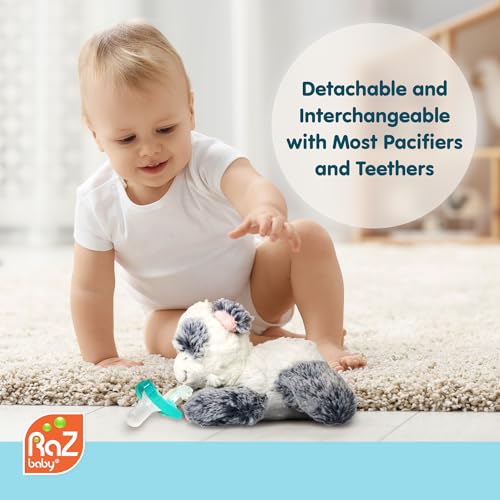 Image of RaZbaby JollyPop Pacifier, Holder with Detachable Baby Pacifier, Stuffed Animal RaZbuddy, All Ages 0M+, 100% Medical Grade USA Made Silicone, Machine Washable, Textured & Easy to Hold - Cow