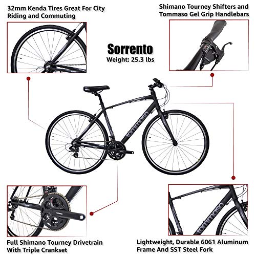 Tommaso Sorrento Shimano Tourney Hybrid Fitness Bike, Matte Black/Grey - Extra Large #TOP1