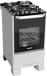 SUGGAR FOGÃO BEST GRILL BRANCO 220V MESA DE VIDRO 4 BOCAS GRILL NO FORNO TRIPLA CHAMA TREMPES FERRO FUNDIDO FGV407BR2