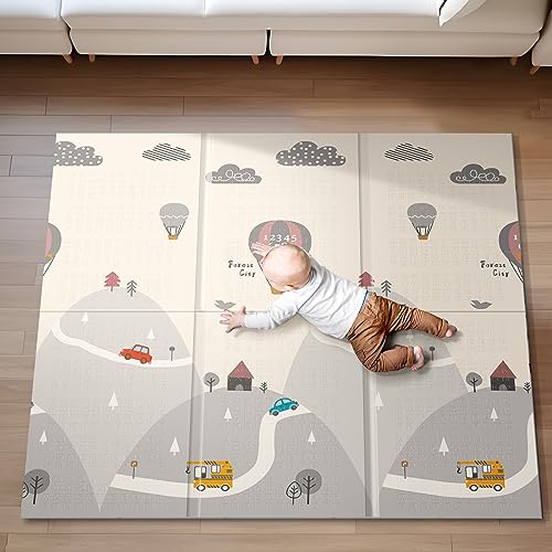 Image of Baby Play Mat, 59" X 59" Extra Large Foldable Baby Mat for Playtime and Tummy Time, Thick Foam Play Mat for Baby, Waterproof, Reversible Portable Playmat for Babies and Todders, Indoor&Outdoor Use