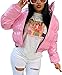 AMEBELLE Women Winter Warm Stand Collar Slim Fit Cropped Puffer Down Jacket Coats(0394-Pink-M)