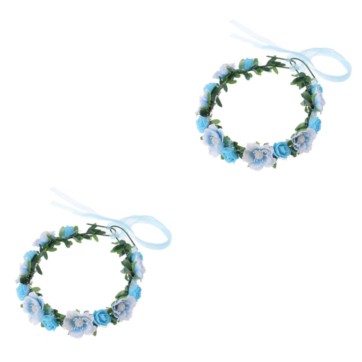 Healeved 2 Piezas diadema de flores de boda tiara para la boda de la novia coronas de pelo para diadema de flores azules floral tocado de nupcial de niña de las flores