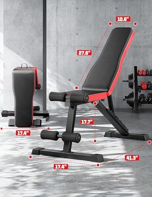 Adjustable Weigh Bench, Workout Bench for Home Gym, Adjustable & Foldable Workout Bench, Bench Press Sit up Incline Flat Decline (Black)