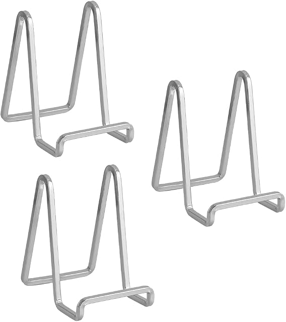 Plate Holder Easel Display Stand - 4.5 inch Metal Plate Stands for Display - Tabletop Picture Stand - Silver Iron Easels for Display Pictures