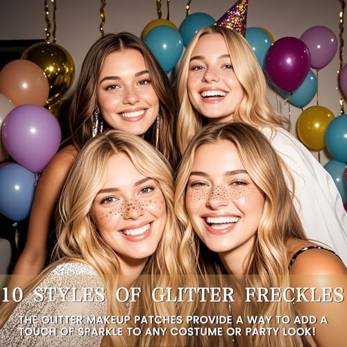 Tatuagem de sardas com glitter facial, 10 adesivos de maquiagem facial, à prova d'água, glitter, pa