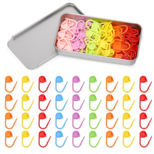 Jmuiiu 100PCS Stitch Markers for Crocheting, Crochet Stitch Marker, Reusable Knitting Markers with Sturdy Metal Storage Box, Practical Tools for Knitting Lovers