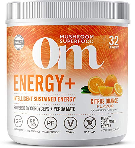 Om Organic Mushroom Nutrition Om Mushroom Superfood Powder, Plus, Citrus Orange, (32 Servings), Cordyceps, Yerba Mate, & Vitamin C, Immune Support Supplement Energy Energy Orange 7.05 Oz (Pack of 1)
