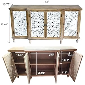 63 storage cabinetssideboard buffet carved wood cabinet with doors and shelveskitchen accent cabinet for living room dining roomretro natural wood  urban country home decor