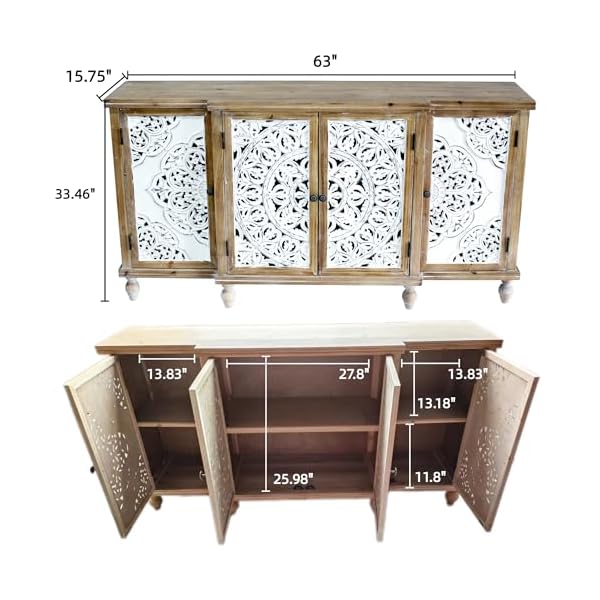63 storage cabinetssideboard buffet carved wood cabinet with doors and shelveskitchen accent cabinet for living room dining roomretro natural wood  urban country home decor
