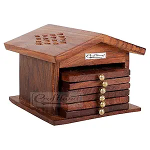 Craftland Wooden Handcrafted (Crafted/Jali) hut Shaped Coaster Set of 6 for Kitchen/Dining Table Decorative Item for Table/Home