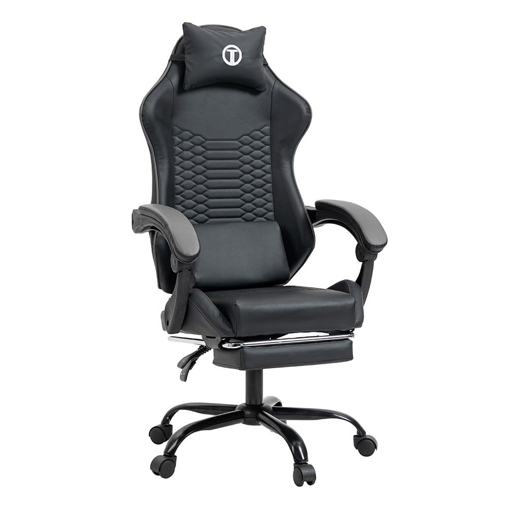 Titano Cobra Elite Gaming Chair with Footrest Comfort Design with Leather Padded Seat,360 Wheels with Full Steel-Reinforced Body Support, Black/Gray
