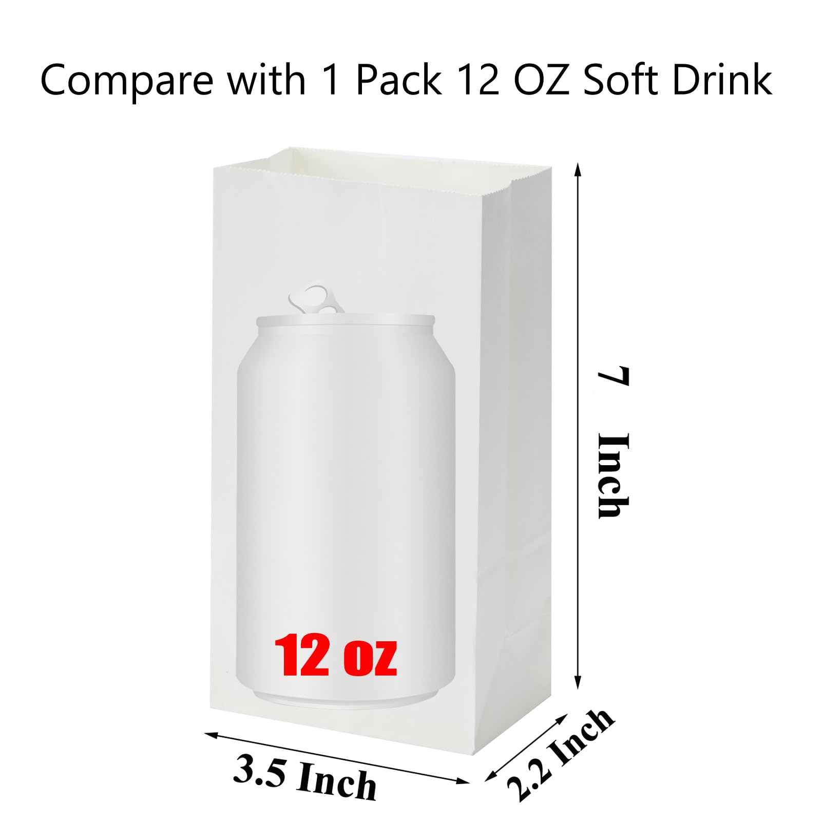 50 bolsas de papel kraft blanco de 1 libra de 3.5 x 2.2 x 6.7 pulgadas para almuerzo, desayuno, sándwiches, galletas, dulces, manualidades