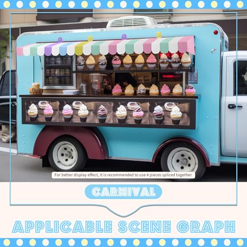 Image of Boao 4 Pack Circus Awning Decoration, Striped Style, Pastel Color | 3D Cardboard Paper Awning, Circus Carnival Theme, Back to School Wall Window Classroom Decorations