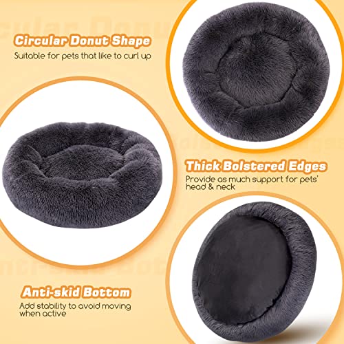 Nobleza Dog Beds for Small Dogs, Washable Soft Round Fluffy Donut Self Warming Cat Bed, Anti-Anxiety Cuddler Dog Calming Bed for Indoor Snoozer & Snuggle, 23\" x 23\" x 7\" , Dark Grey - Thumbnail 4